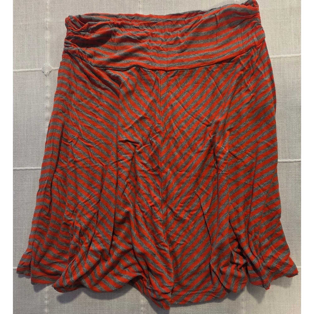 Merona Orange Gray Striped Knit Mini Skirt Medium Casual Stretch Flare